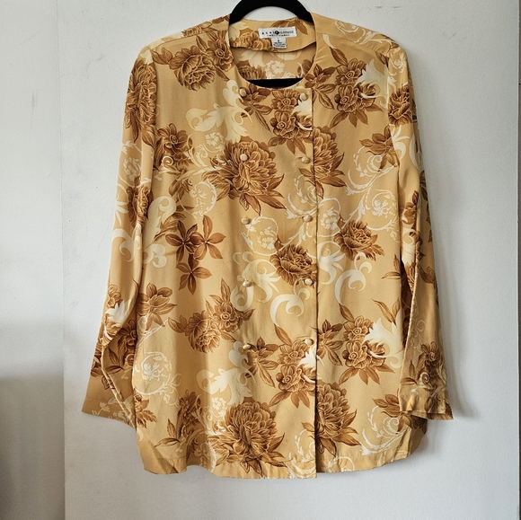 Saks Silk Double Breasted Carmel Print Blouse Vintage - Picture 1 of 7